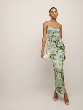Reformation Frankie Silk Dress in Tea Garden